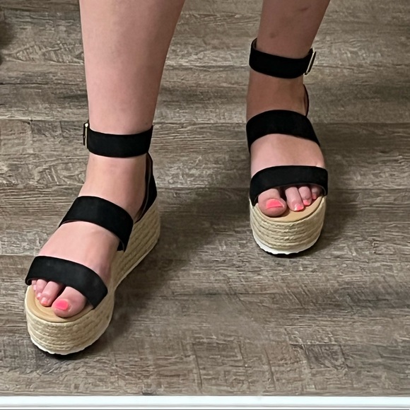 Black Suede Platform Espadrille Sandals▪️ Size 9 - Picture 5 of 8